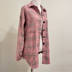Pink Plaid Button Front Flannel Shirt